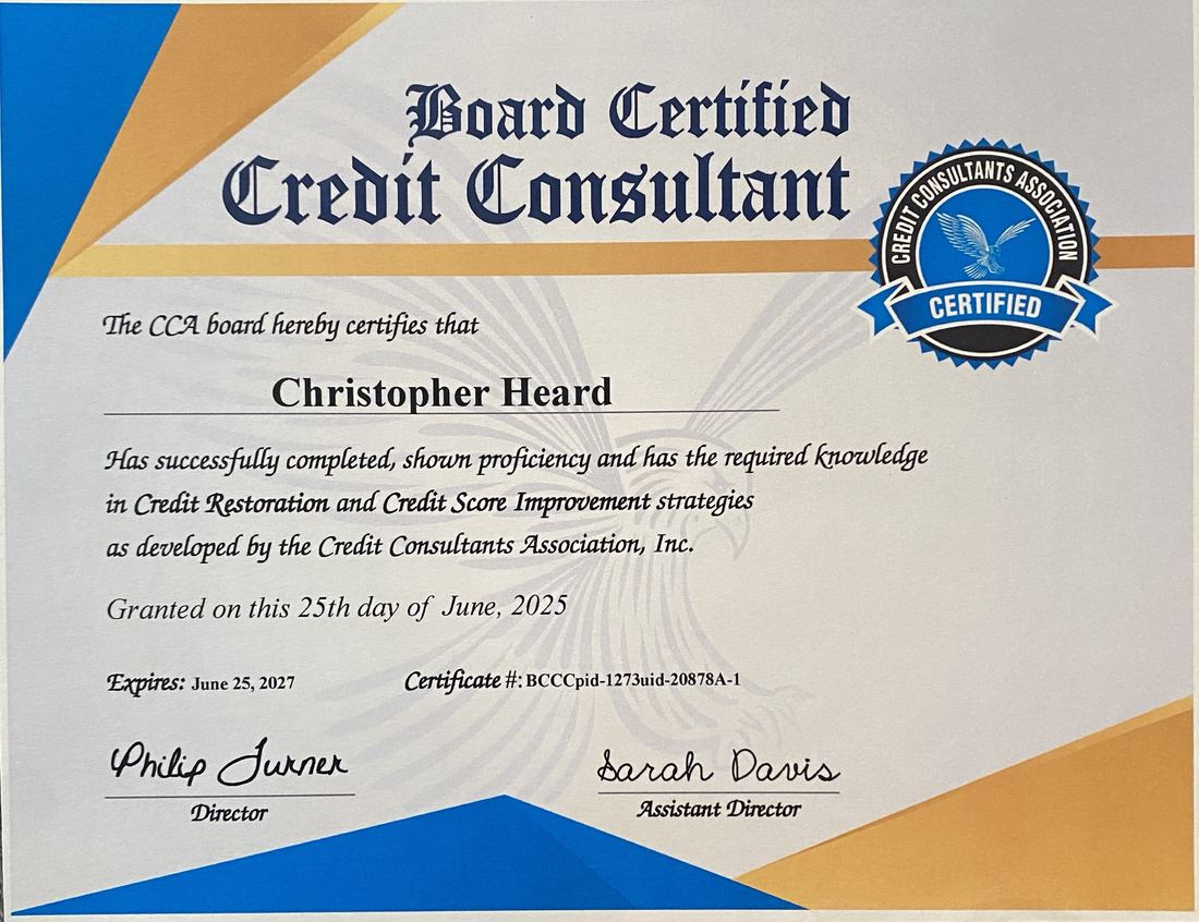 Board Certified Credit Consultant certificate issued to Christopher Heard by the Credit Consultants Association