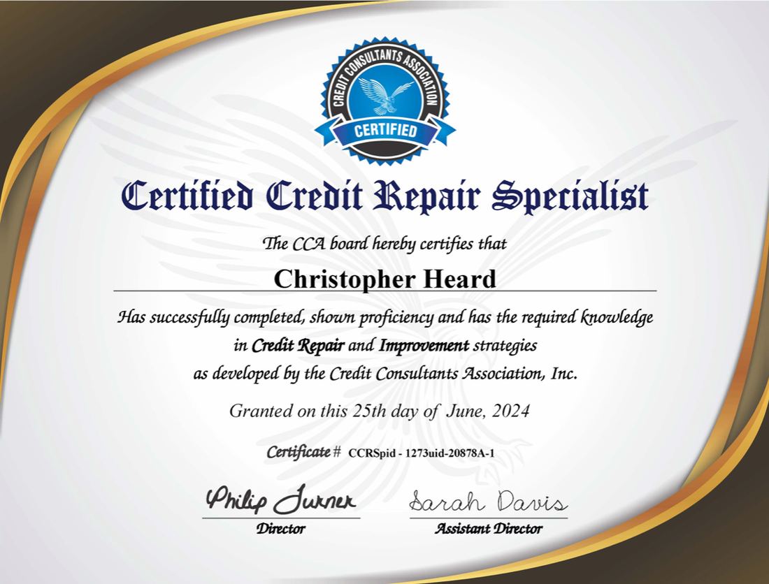 Certified Credit Repair Specialist certificate issued to Christopher Heard by the Credit Consultants Association